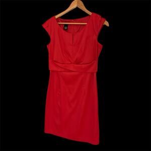 New Directions Red Sheath Dress Size 6 Scoop Neck Pleated Dress Cocktail